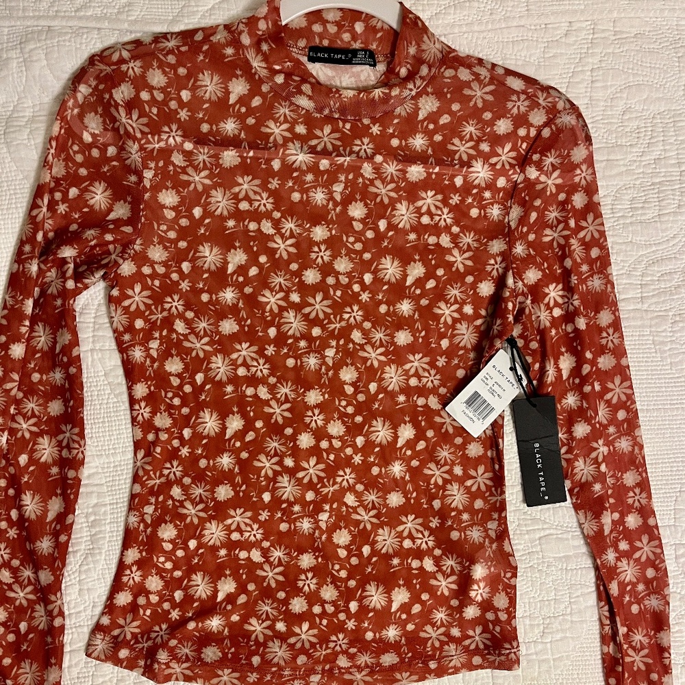 Black Tape Sheer Top - Size Small NWT